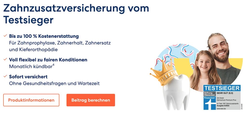 Zahnzusatzversicherung DA Direkt Webseite